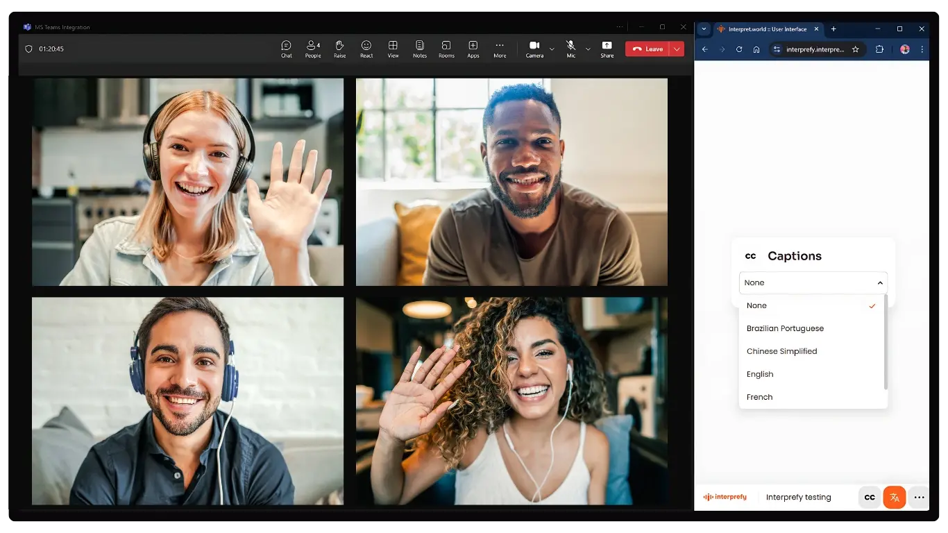 Interprefy Agent running in a meeting, delivering live translation and captions to attendees