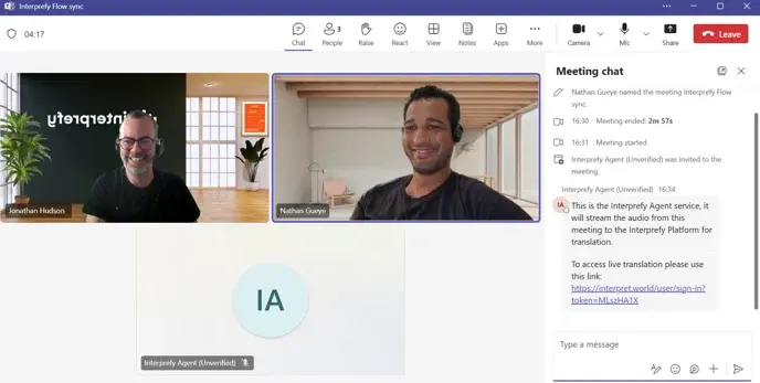 Interprefy Agent on MS Teams