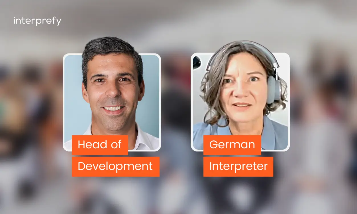 Head shots of head of development and German Interpreter